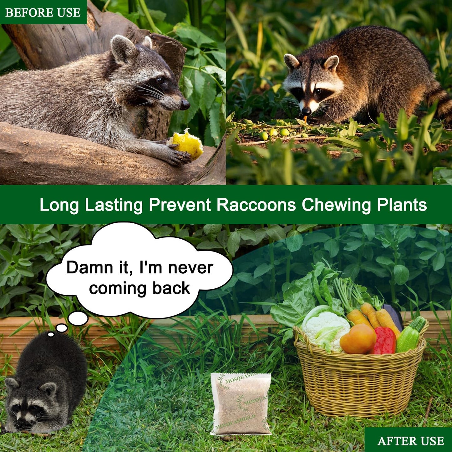Natural Raccoon Repellent Granules – 8-Pack (25g per Bag) | Eco-Friendly, Non-Toxic & Long-Lasting Protection with Garlic, Peppermint & Wintergreen Oils | Safe for Pets and Children