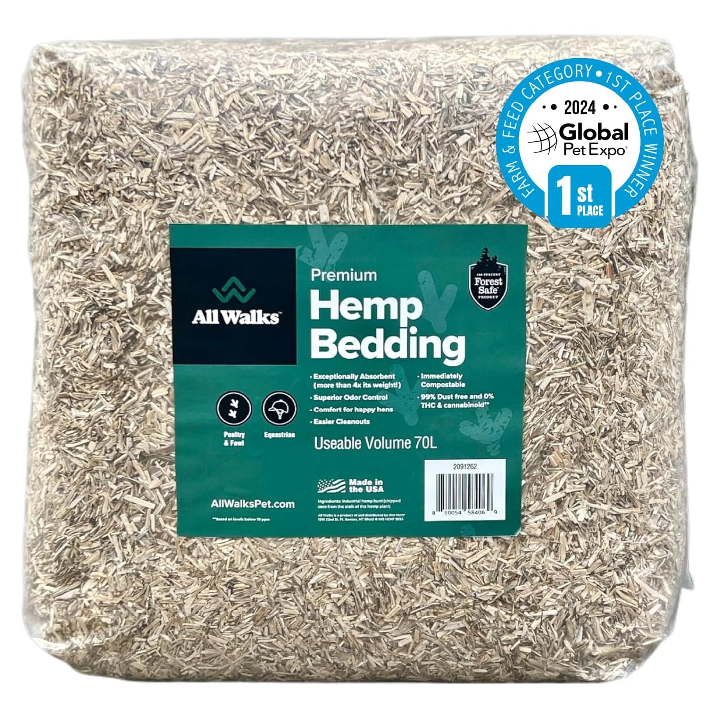 All Walks 18.5 Liter Premium Natural Hemp Bedding, Odor Control, Low Dust, Highly Absorbent, for Rabbits, Hamsters, & Small Animals, Biodegradable, Made in USA