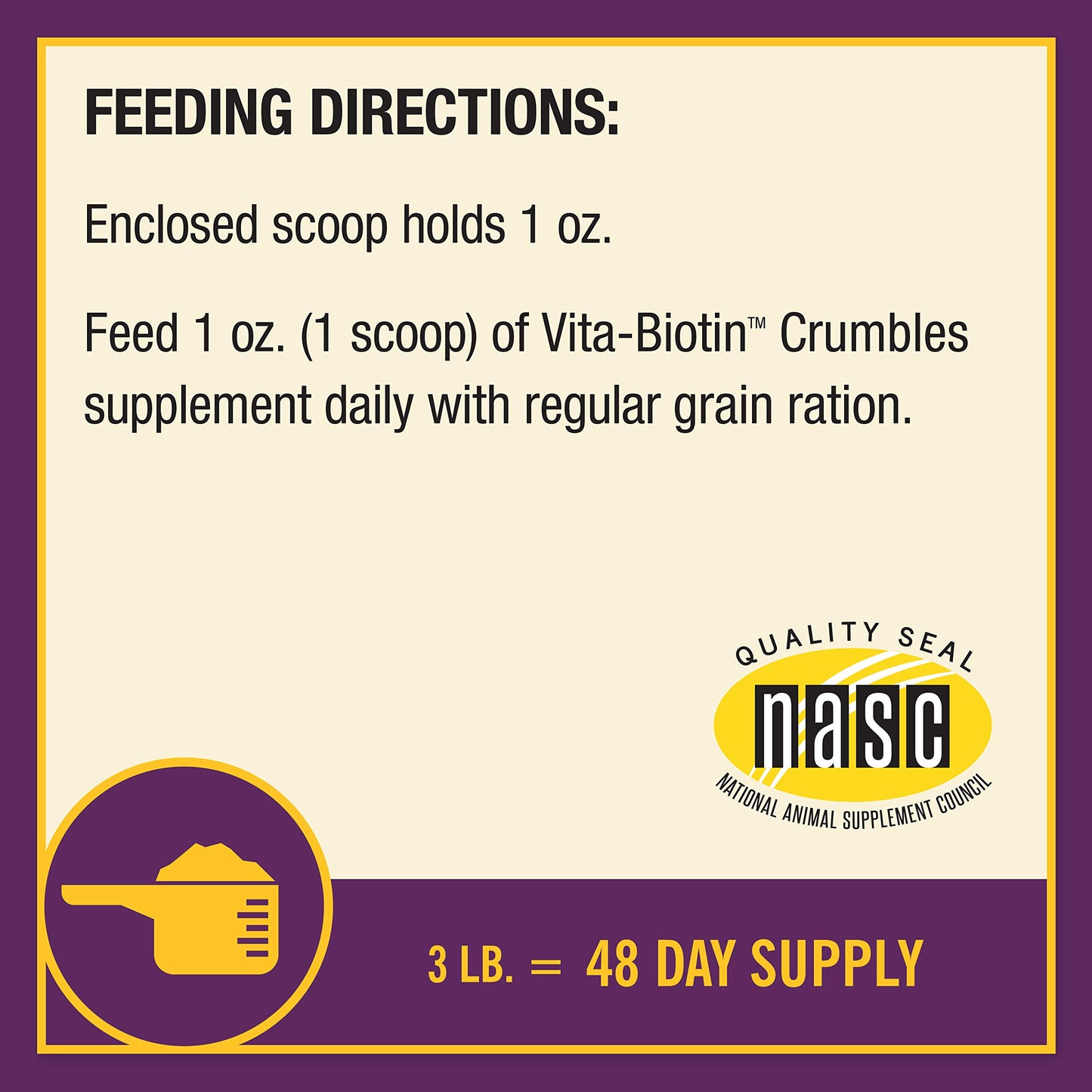 Horse Health Vita Biotin Crumbles Horse Hoof Supplement, Biotin Supplement Supports Healthy Hoof Growth, Strong Walls, Prevents Cracks & Chipping, 3 lbs, 48-Day Supply