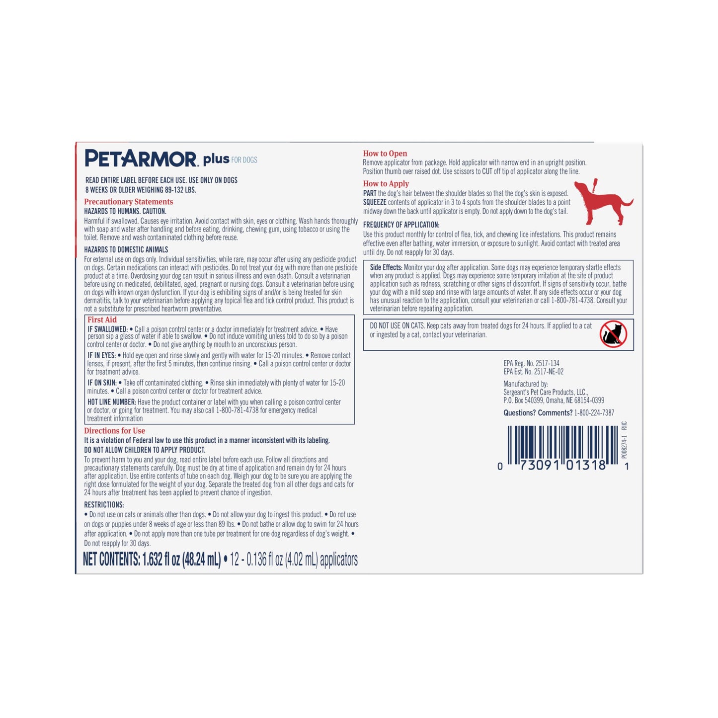 PetArmor Plus Flea and Tick Prevention for Dogs, Large Dog Flea and Tick Treatment, 6 Doses, Waterproof Topical, Fast Acting (45-88 lbs)