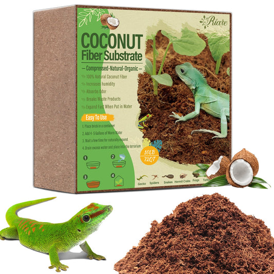 Riare 2 Pack Natural Coconut Fiber Substrate for Reptile- Premium Compressed Coconut Husk Terrarium Bedding for Reptile, Tortoise, Frogs, Snakes Hermit Crabs, Burrowing Animals