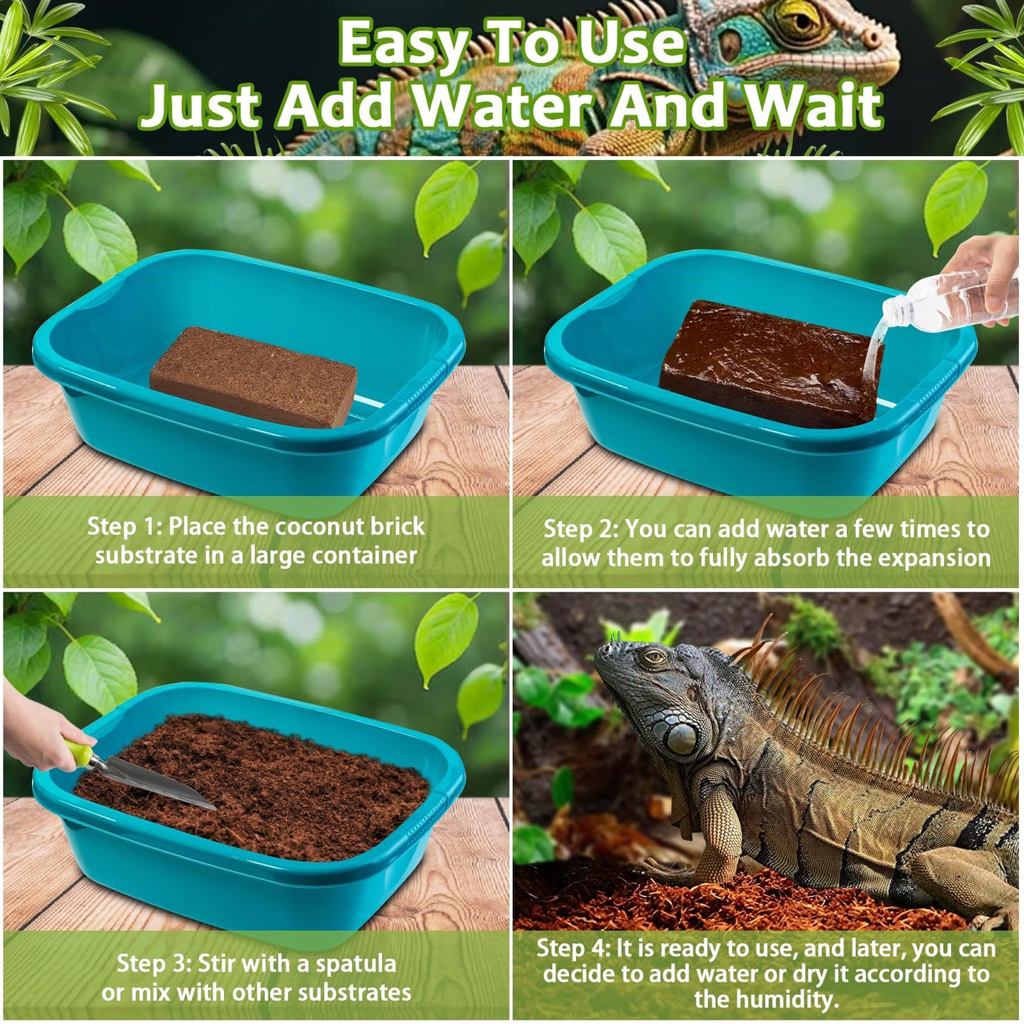Riare 2 Pack Natural Coconut Fiber Substrate for Reptile- Premium Compressed Coconut Husk Terrarium Bedding for Reptile, Tortoise, Frogs, Snakes Hermit Crabs, Burrowing Animals