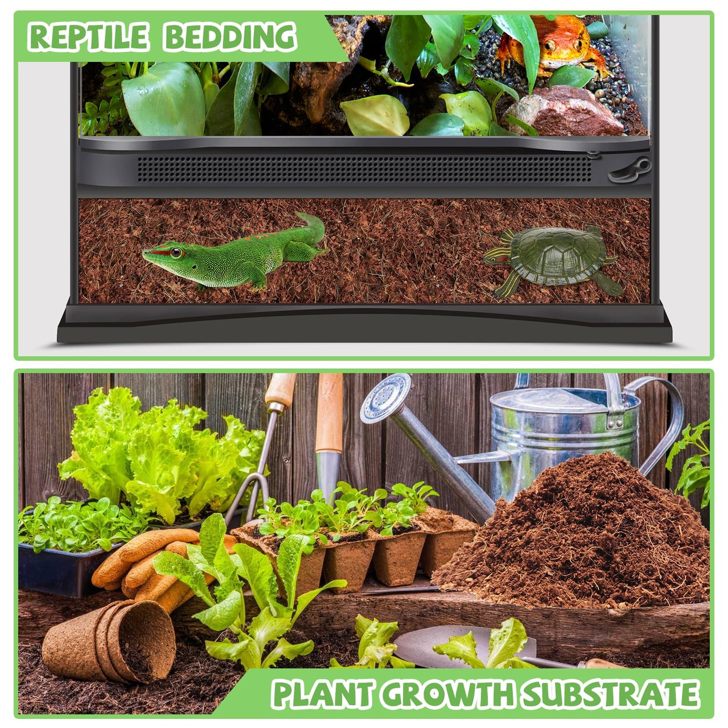 Riare 2 Pack Natural Coconut Fiber Substrate for Reptile- Premium Compressed Coconut Husk Terrarium Bedding for Reptile, Tortoise, Frogs, Snakes Hermit Crabs, Burrowing Animals