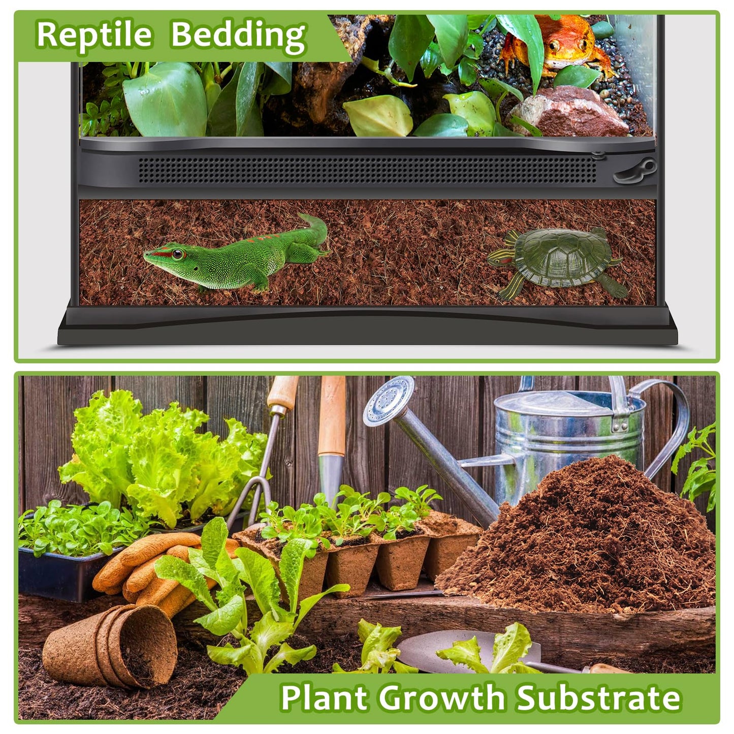 Riare 2 Pack Natural Coconut Fiber Substrate for Reptile- Premium Compressed Coconut Husk Terrarium Bedding for Reptile, Tortoise, Frogs, Snakes Hermit Crabs, Burrowing Animals