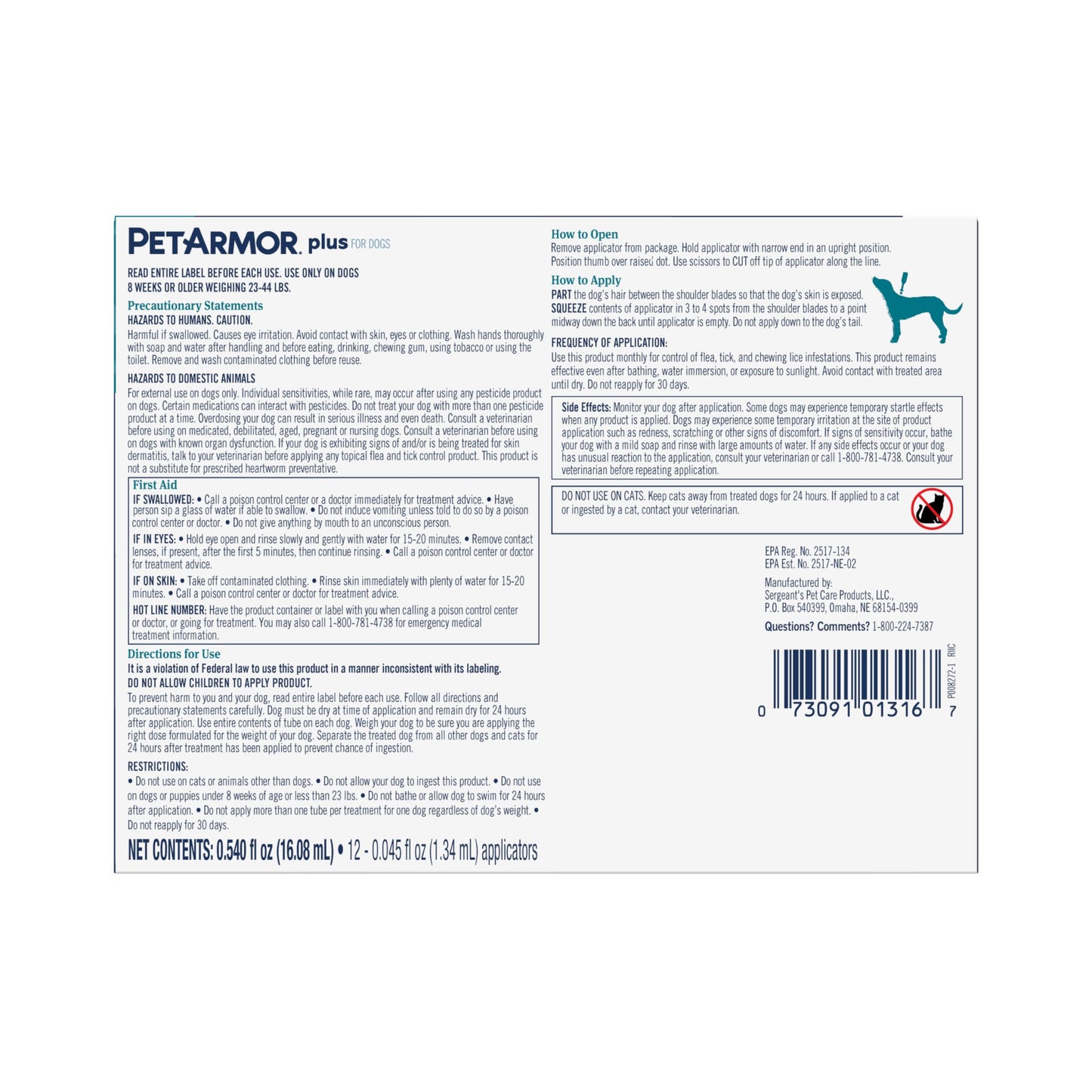 PetArmor Plus Flea and Tick Prevention for Dogs, Large Dog Flea and Tick Treatment, 6 Doses, Waterproof Topical, Fast Acting (45-88 lbs)