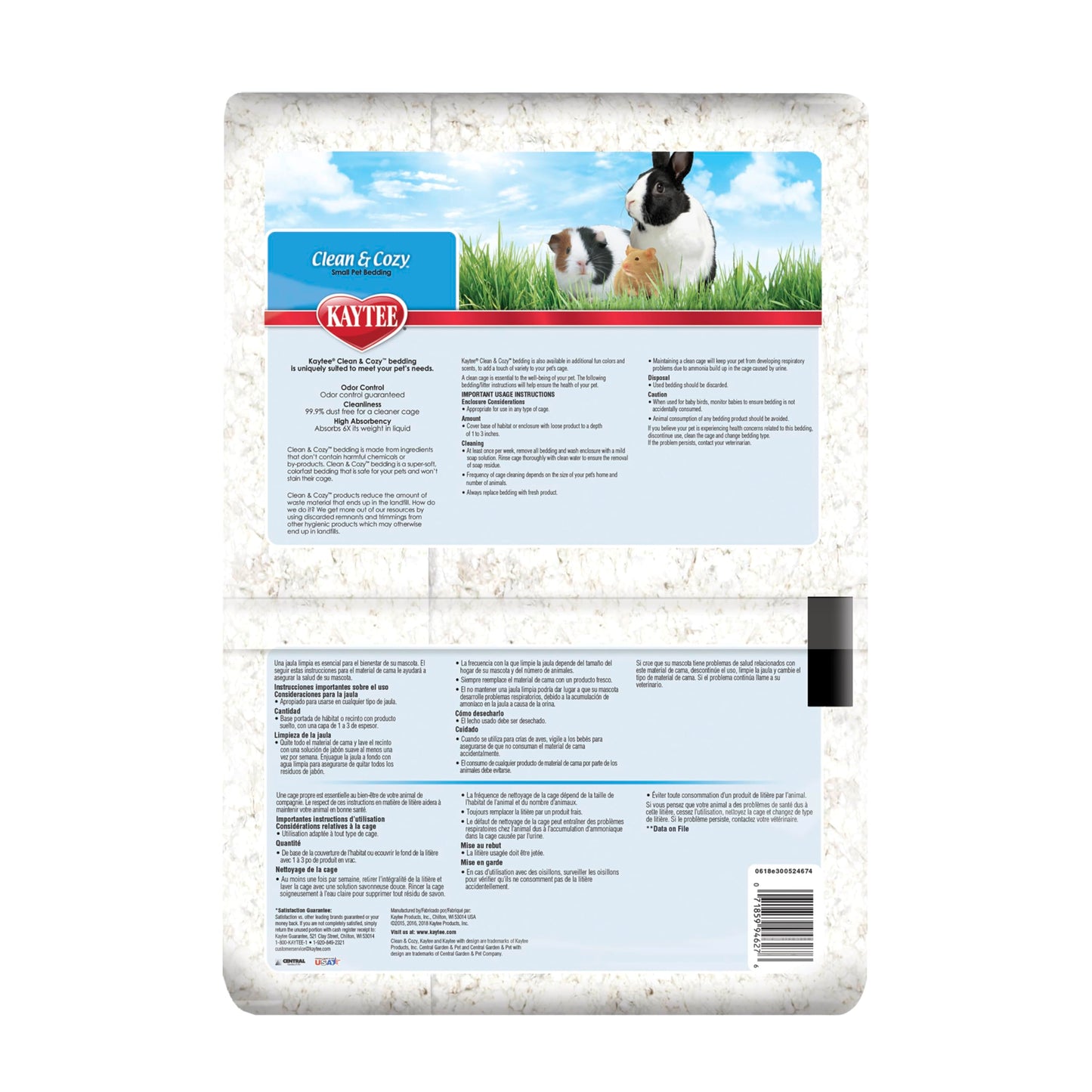 Kaytee Clean & Cozy White Paper Bedding, Made for Small Animals, 100 Liters, Pack of 2