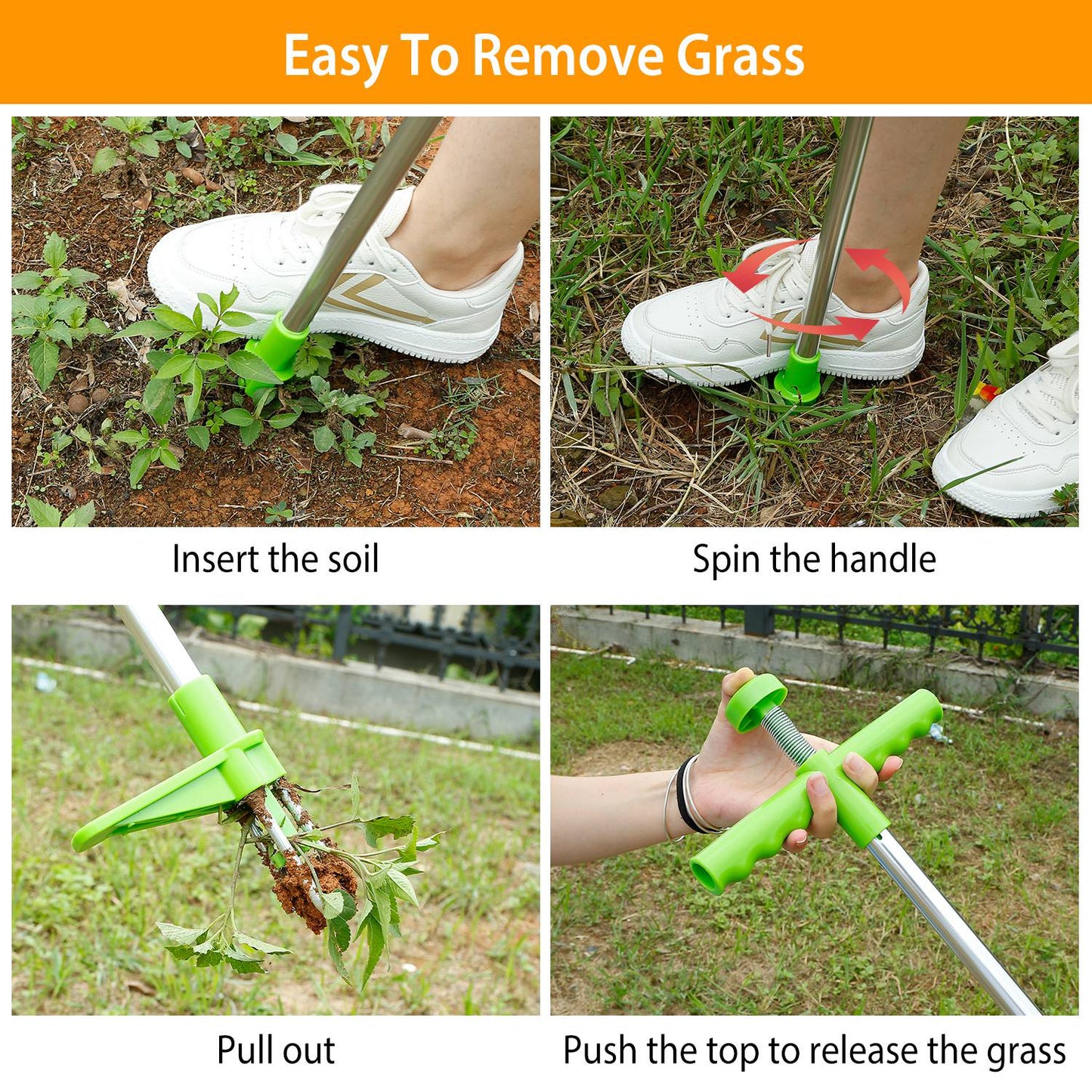 1Pc Weed Puller Twister Stand Up Root Removal Hand Tool 3 Claws Aluminum Grass Manual Remover 38.98in Long Handle With Foot Pedal For Spring Summer