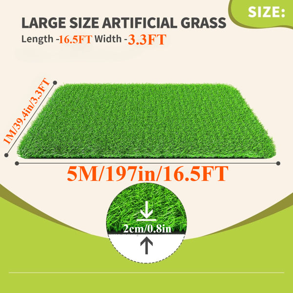 3ft x 16ft Artificial Grass Turf Mat with Drainage Holes & Rubber Backing for Lawn, Patio & Pets