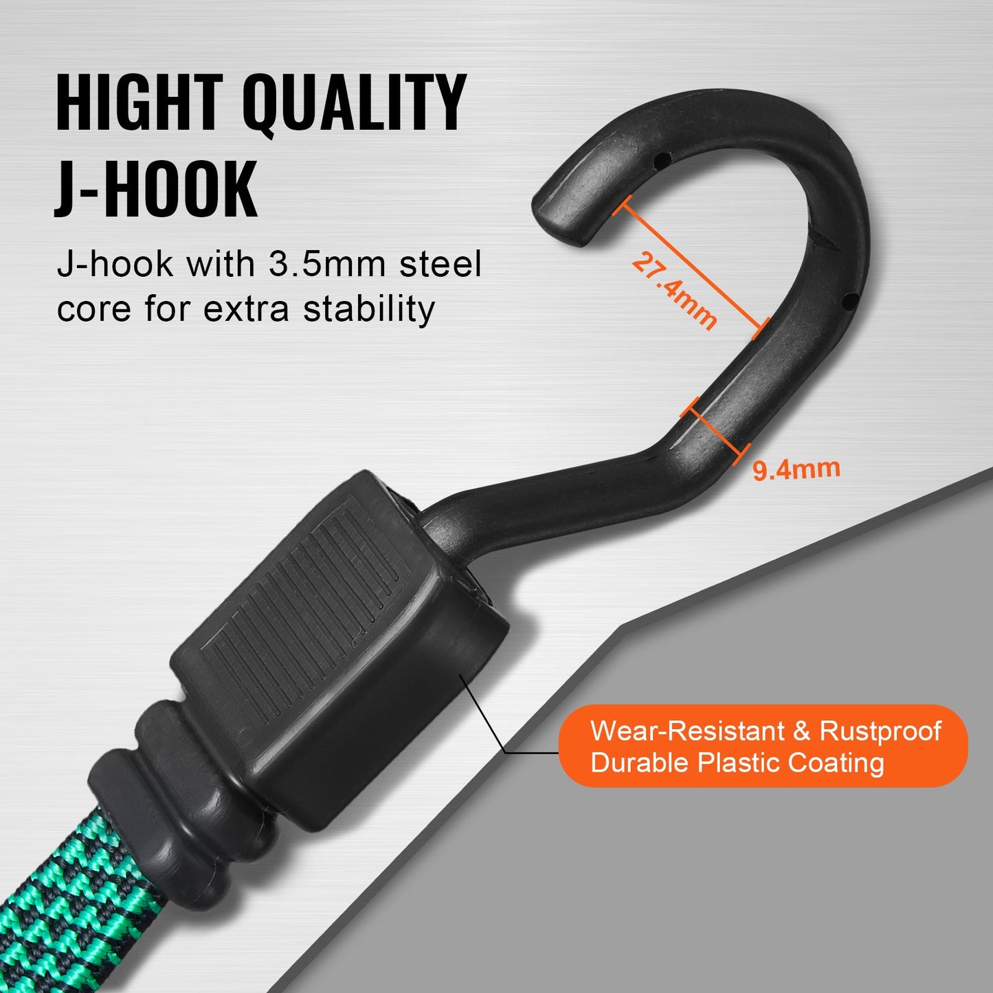 32 Pcs Flat Bungee Cord Set 17 Mm Heavy Duty Bungee Straps With J-Hooks
