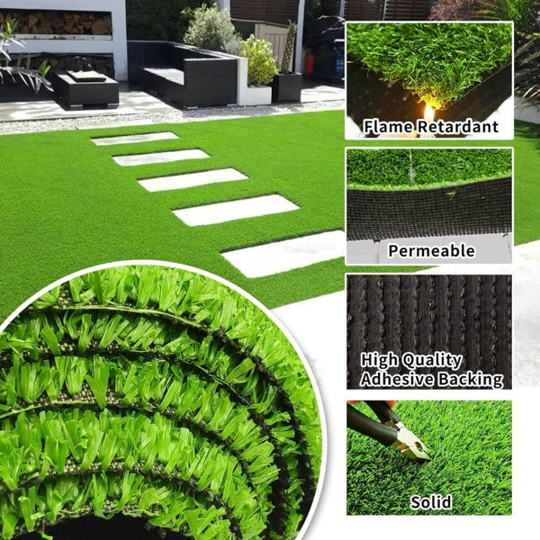 3ft x 16ft Artificial Grass Turf Mat with Drainage Holes & Rubber Backing for Lawn, Patio & Pets