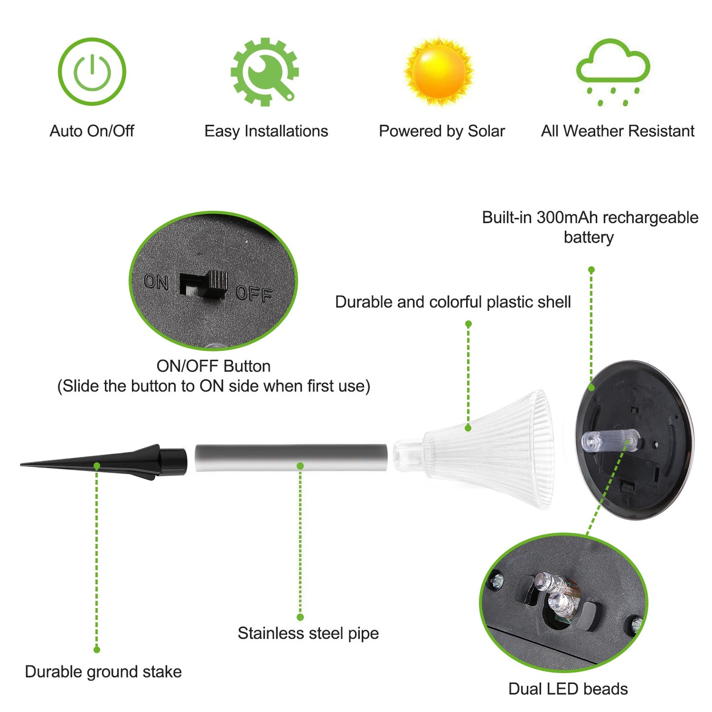 24Pcs 12Pcs 8Pcs 4Pcs Solar Garden Lights IP44 Waterproof 7 Color Changing For Yard Driveway Walkway