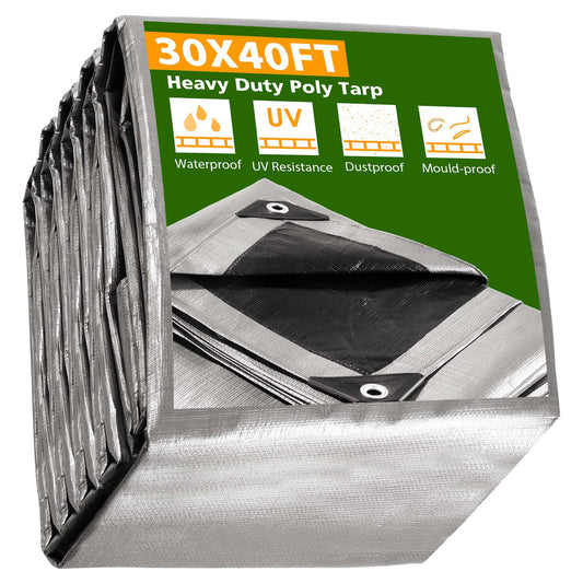 30x40ft Heavy Duty Poly Tarp Silver Black