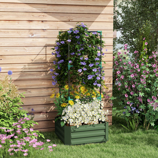 Galvanized Planter Box, 24" X 24" X 55" Raised Garden Bed With Tomato Cage For Climbing Vines, Green