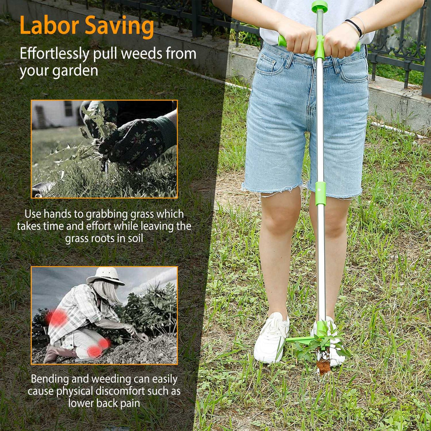 1Pc Weed Puller Twister Stand Up Root Removal Hand Tool 3 Claws Aluminum Grass Manual Remover 38.98in Long Handle With Foot Pedal For Spring Summer