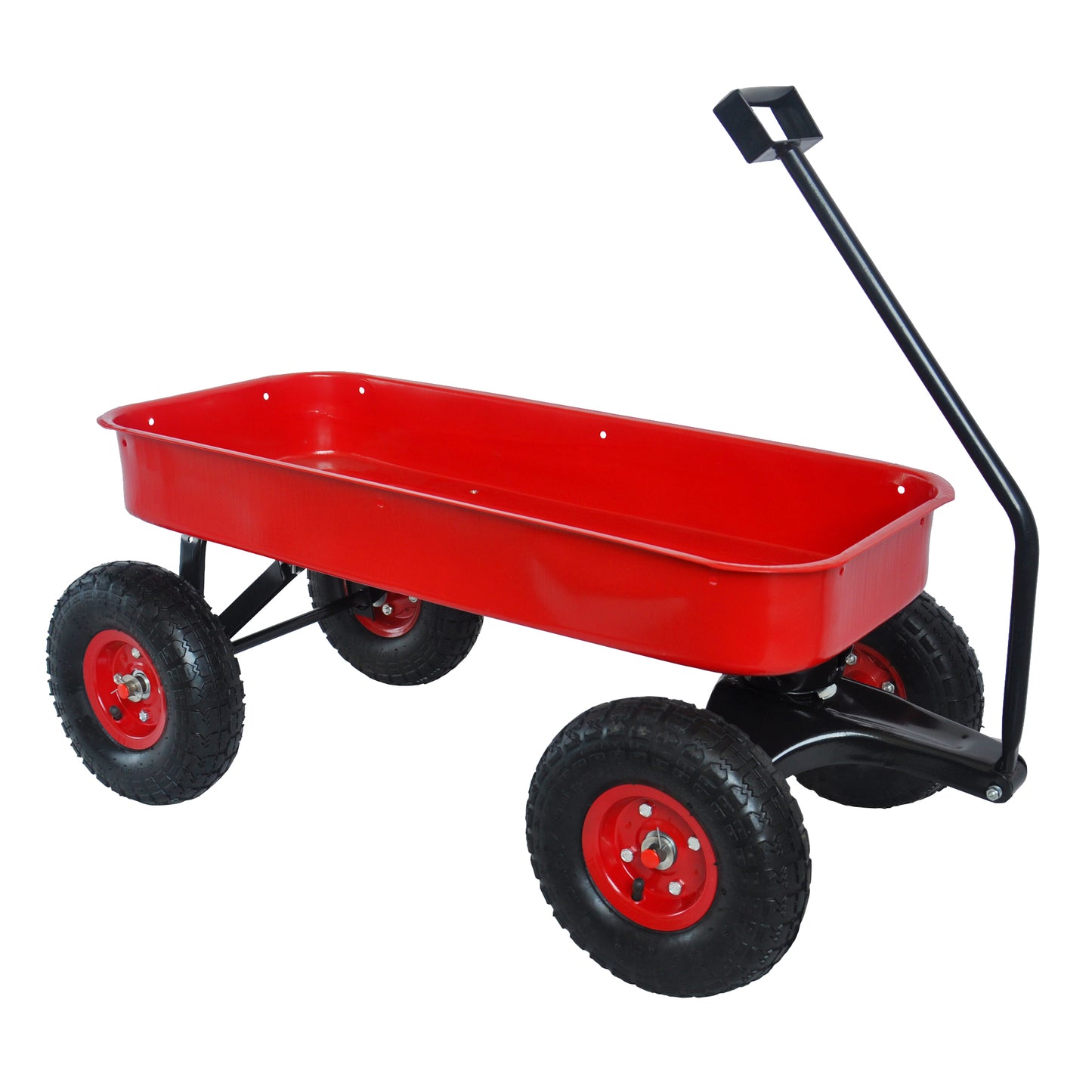 Outdoor Sport Wagon Tool Cart Wooden Side Panels Pneumatic Tire Wagon - Red