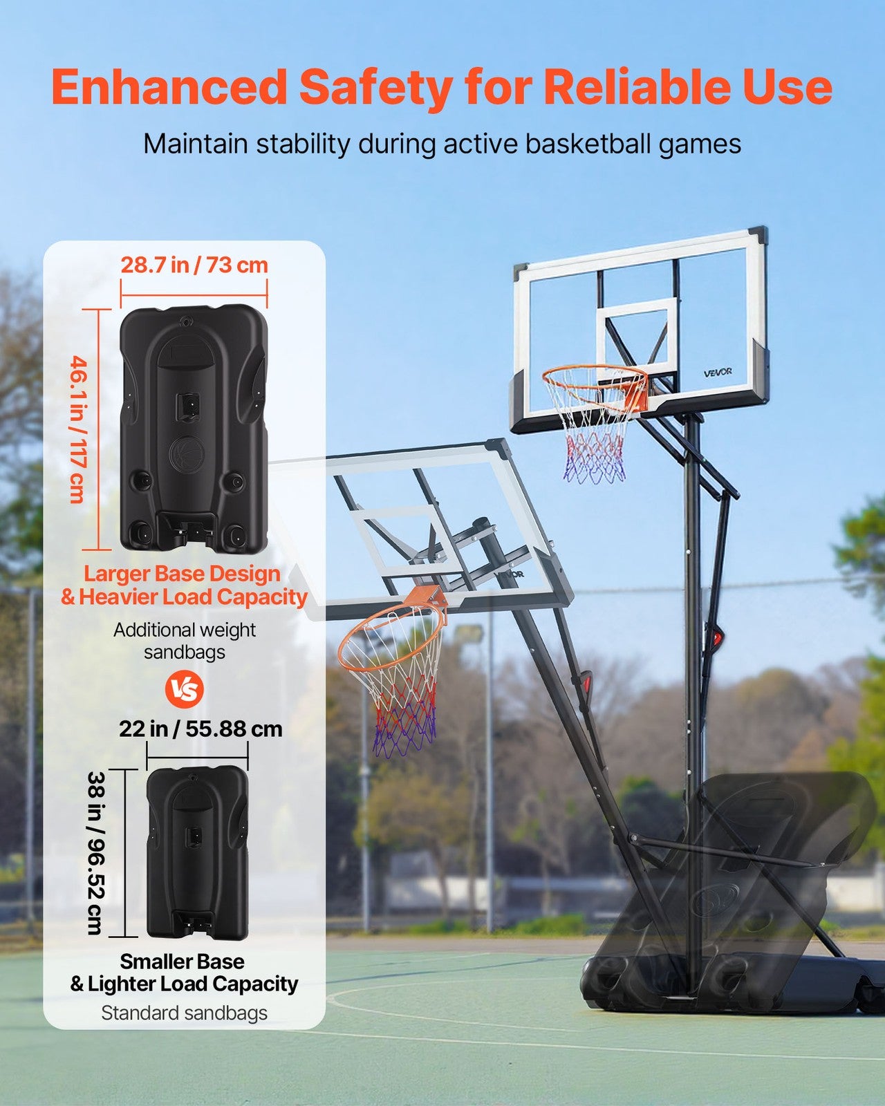 VEVOR Portable Basketball Stand 10 ft Adjustable Height with 54″ PC Backboard