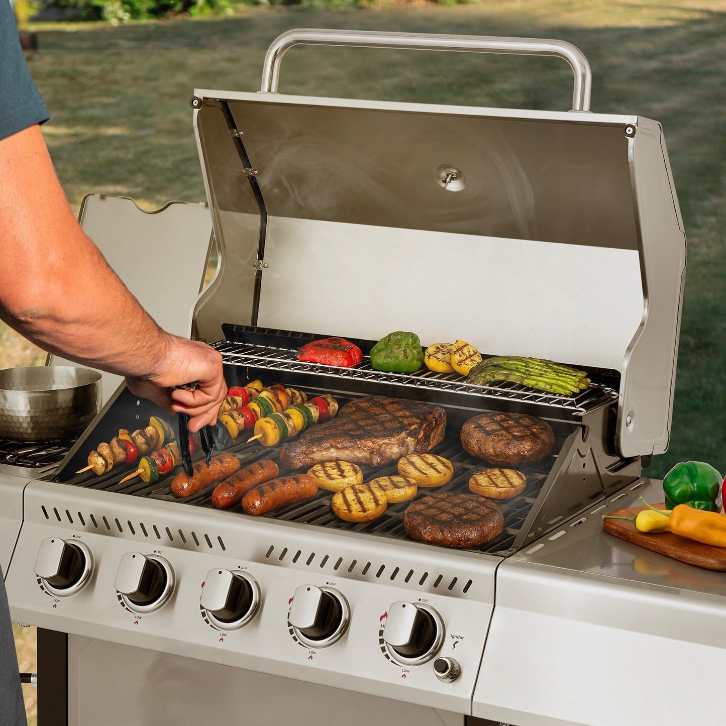 Royal Gourmet 5-Burner Propane Gas Grill with Sear Burner and Side Burner Silver