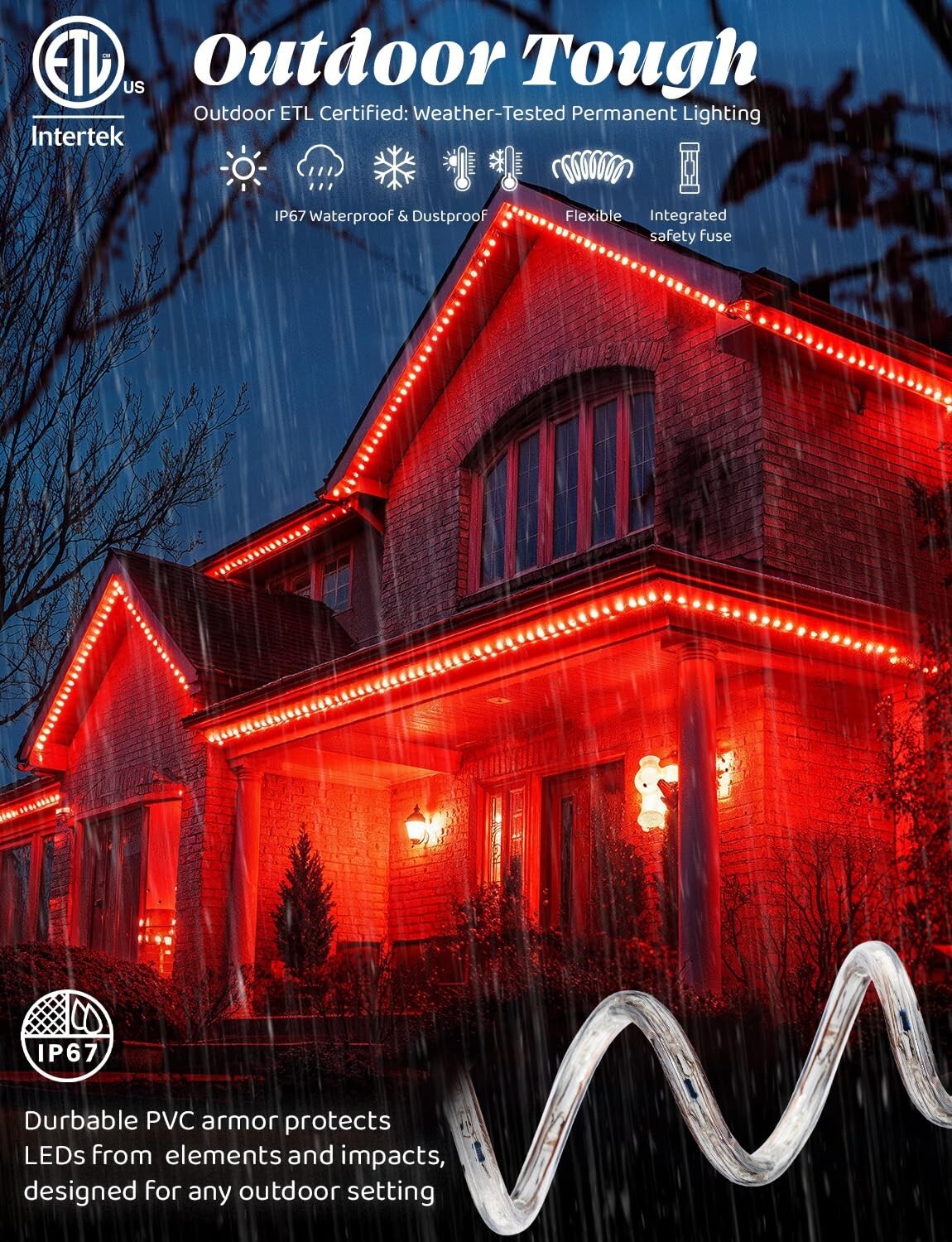 10' 20' 25' 50' 100' 150ft Outdoor LED Rope Light Water-Resistant Extend to 300'