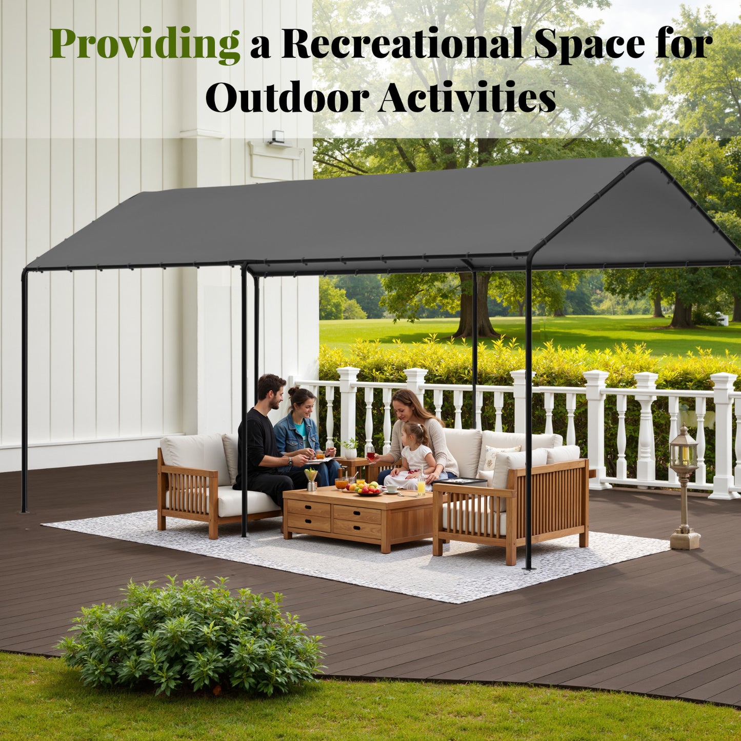 10‘ x 20’ Heavy Duty Grey Garage All-Season Outdoor Carport Car Canopy with Tarp