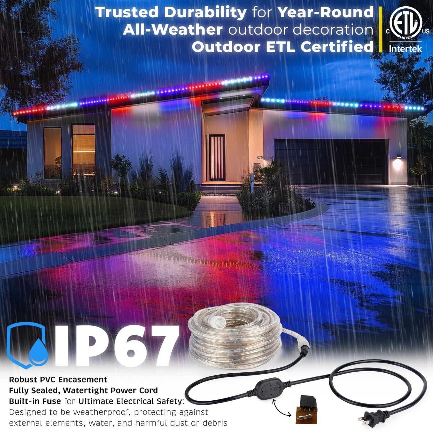 10' 20' 25' 50' 100' 150ft Outdoor LED Rope Light Water-Resistant Extend to 300'