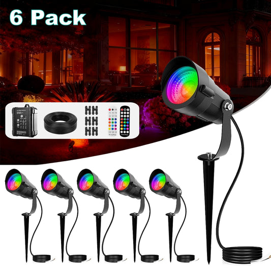 6Pack 12W RGB Color Changing Outdoor Landscape Light, for Garden Festival Decor