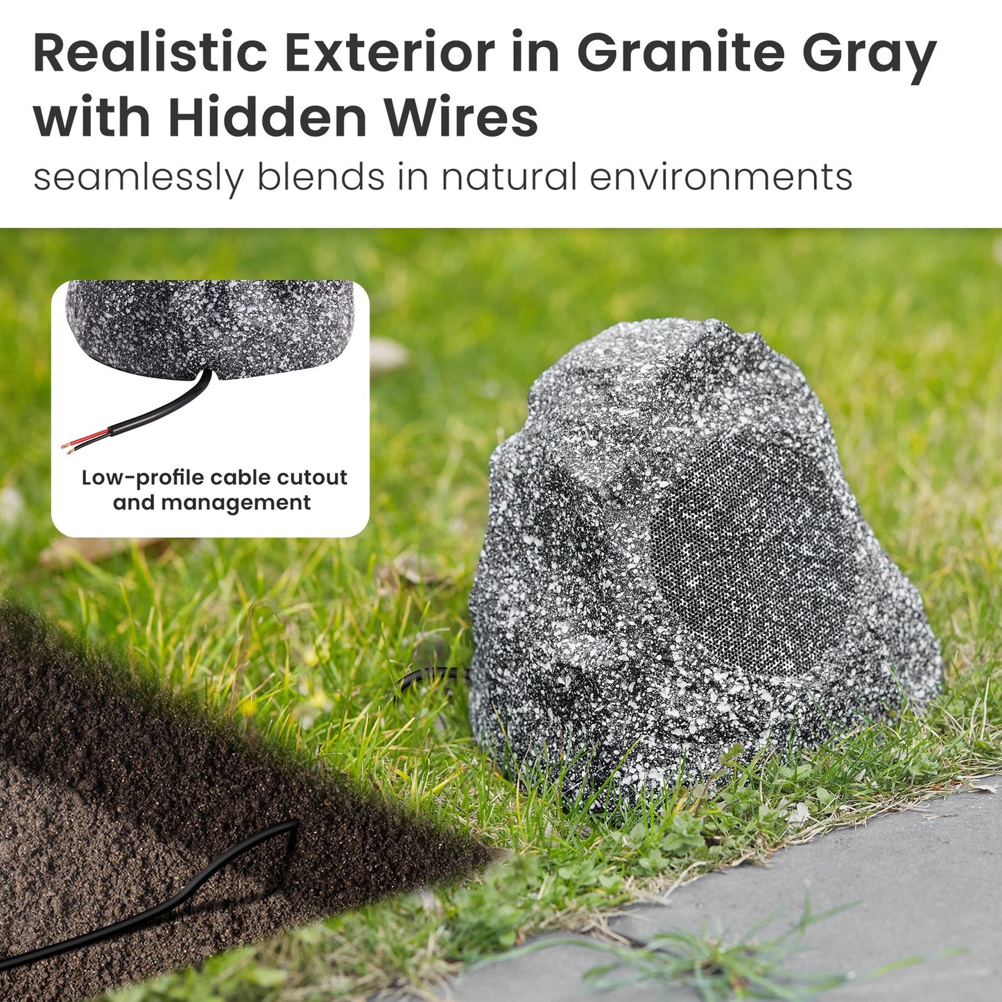 Theater Solutions Full Range Outdoor Granite Rock 2 Speaker Set Deck Patio Pool