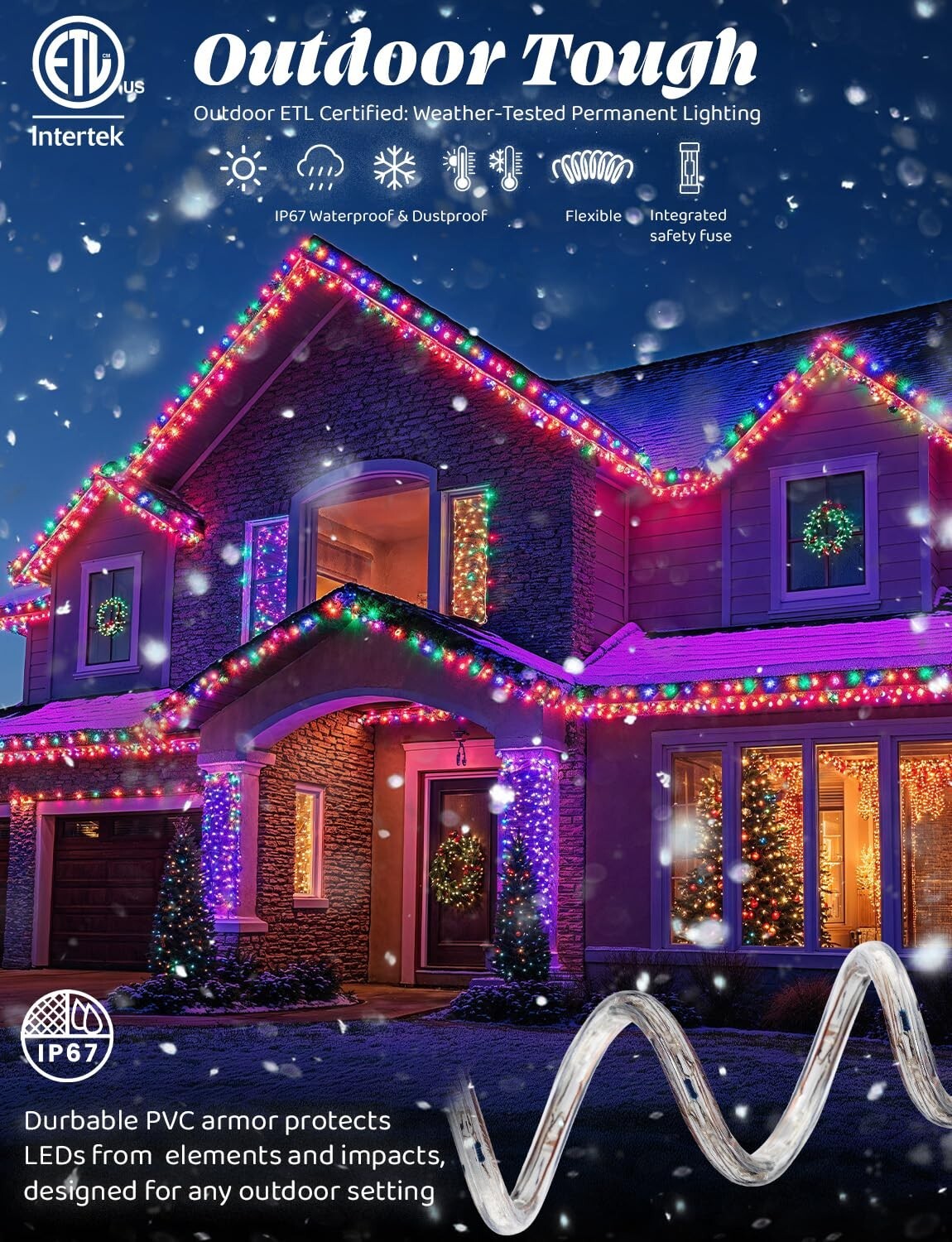 10' 20' 25' 50' 100' 150ft Outdoor LED Rope Light Water-Resistant Extend to 300'