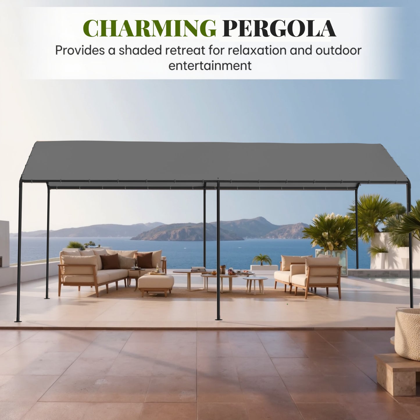 10‘ x 20’ Heavy Duty Grey Garage All-Season Outdoor Carport Car Canopy with Tarp