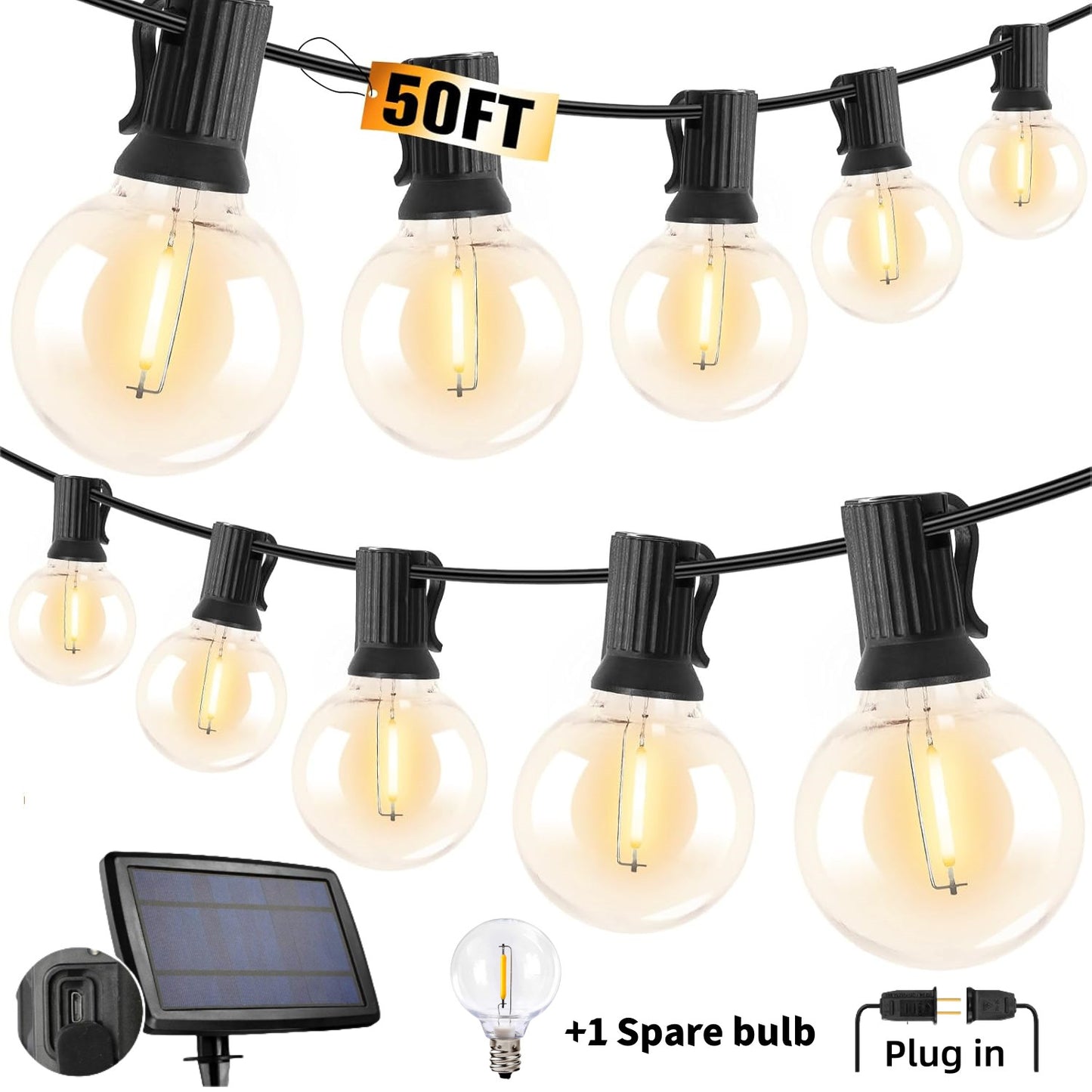 Solar String Lights -50~200Ft LED Outdoor String Lights -Shatterproof,Waterproof