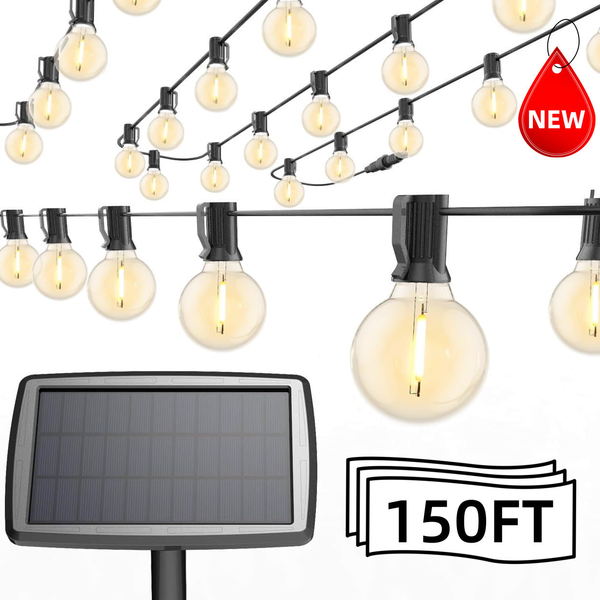 Solar String Lights -50~200Ft LED Outdoor String Lights -Shatterproof,Waterproof