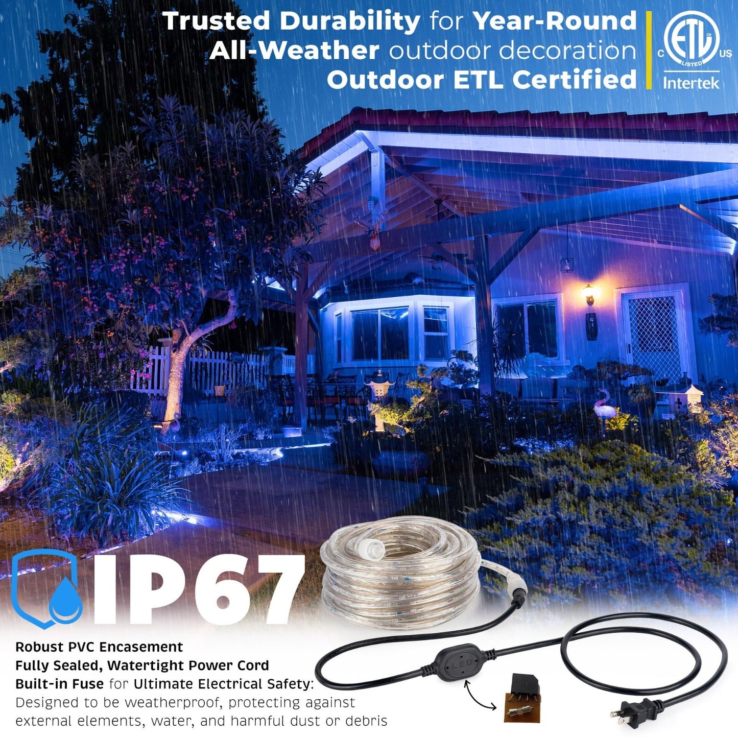 10' 20' 25' 50' 100' 150ft Outdoor LED Rope Light Water-Resistant Extend to 300'