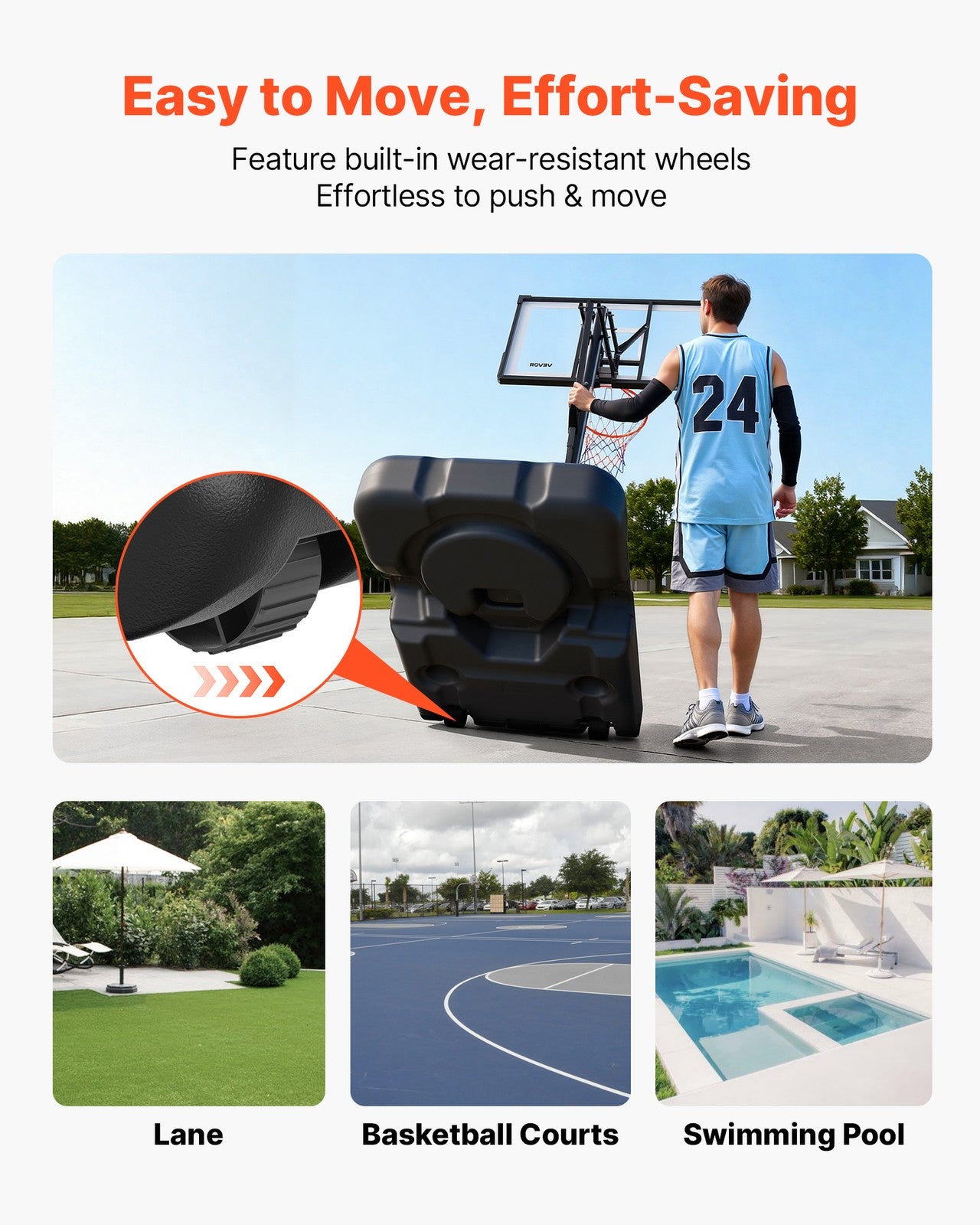 VEVOR Portable Basketball Stand 10 ft Adjustable Height with 54″ PC Backboard