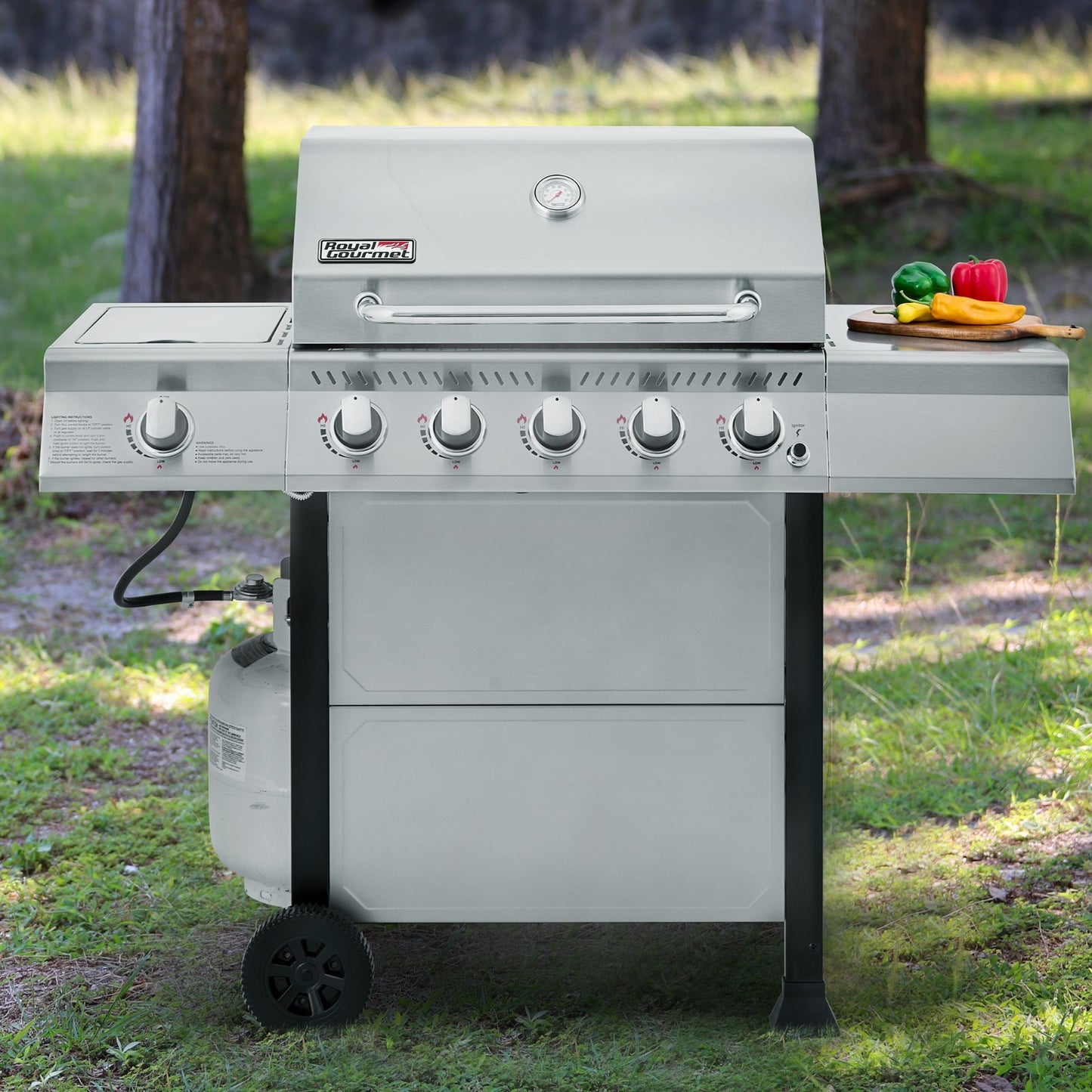 Royal Gourmet 5-Burner Propane Gas Grill with Sear Burner and Side Burner Silver