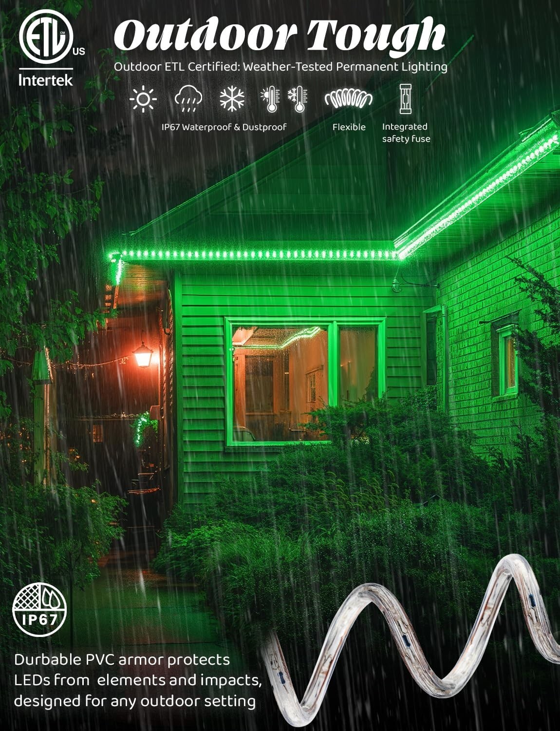 10' 20' 25' 50' 100' 150ft Outdoor LED Rope Light Water-Resistant Extend to 300'
