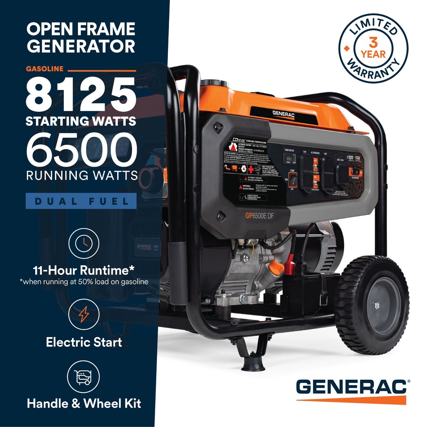 Generac GP6500E Dual Fuel Portable Generator - 49ST