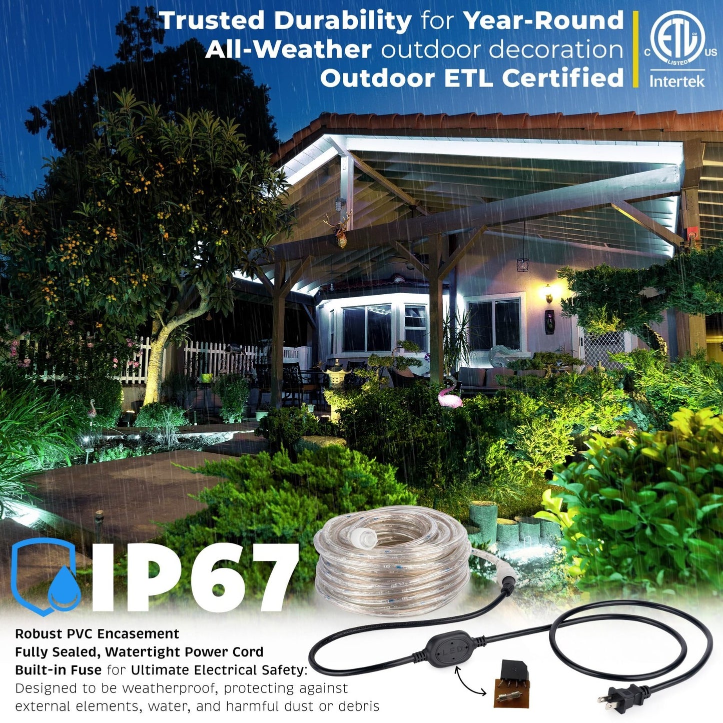 10' 20' 25' 50' 100' 150ft Outdoor LED Rope Light Water-Resistant Extend to 300'