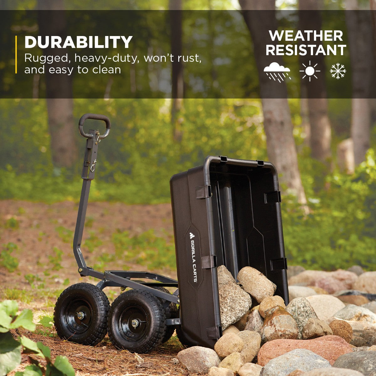 Gorilla Carts Poly Garden Dump Cart Camping Wagon, 1200 Pound Capacity