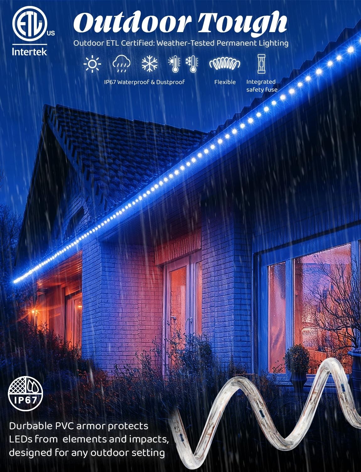 10' 20' 25' 50' 100' 150ft Outdoor LED Rope Light Water-Resistant Extend to 300'