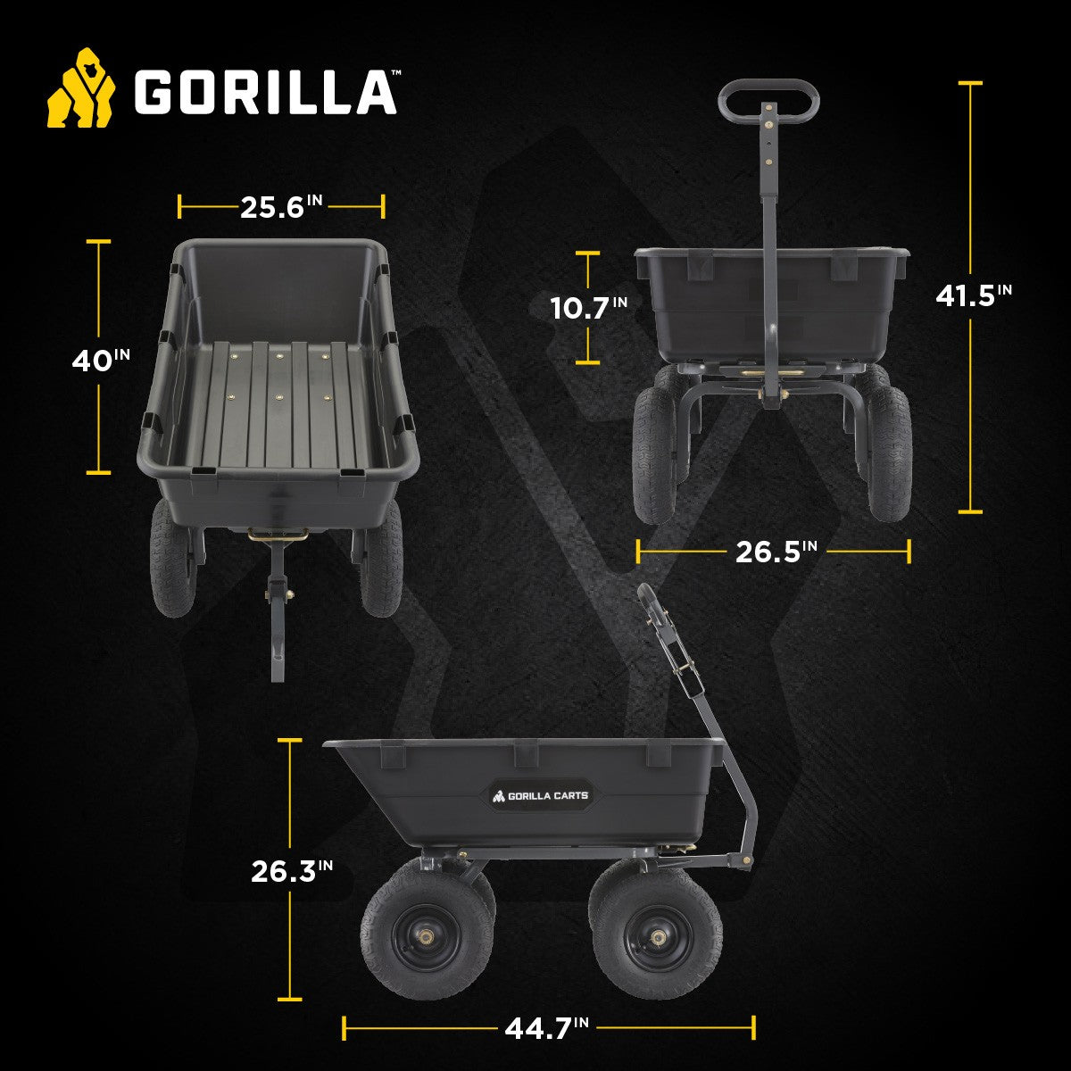 Gorilla Carts Poly Garden Dump Cart Camping Wagon, 1200 Pound Capacity