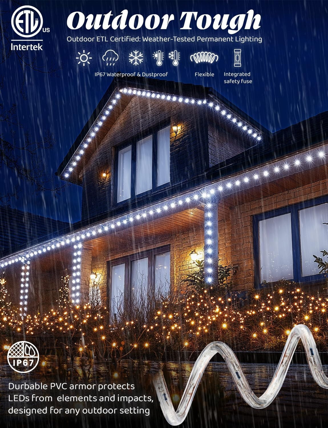 10' 20' 25' 50' 100' 150ft Outdoor LED Rope Light Water-Resistant Extend to 300'