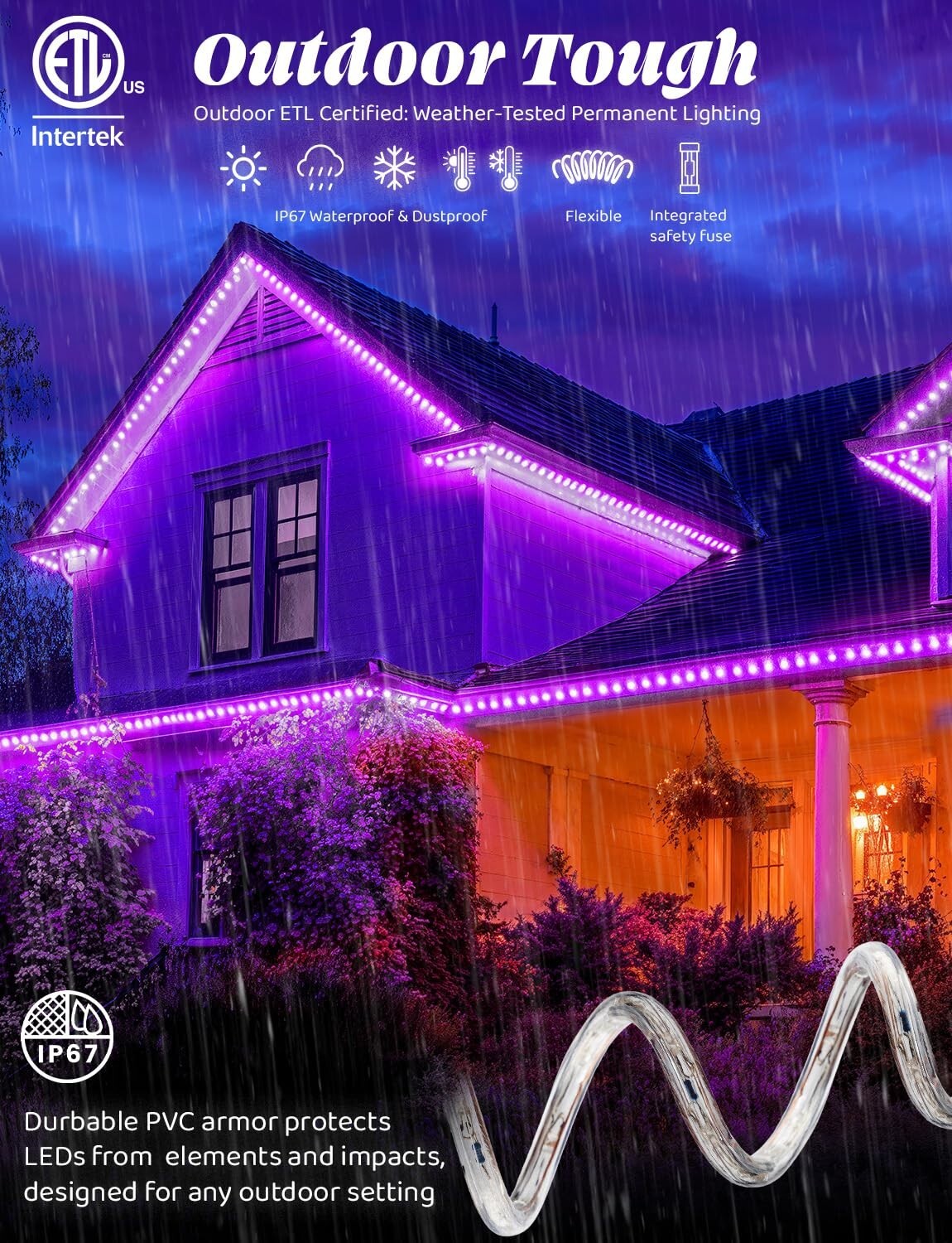 10' 20' 25' 50' 100' 150ft Outdoor LED Rope Light Water-Resistant Extend to 300'