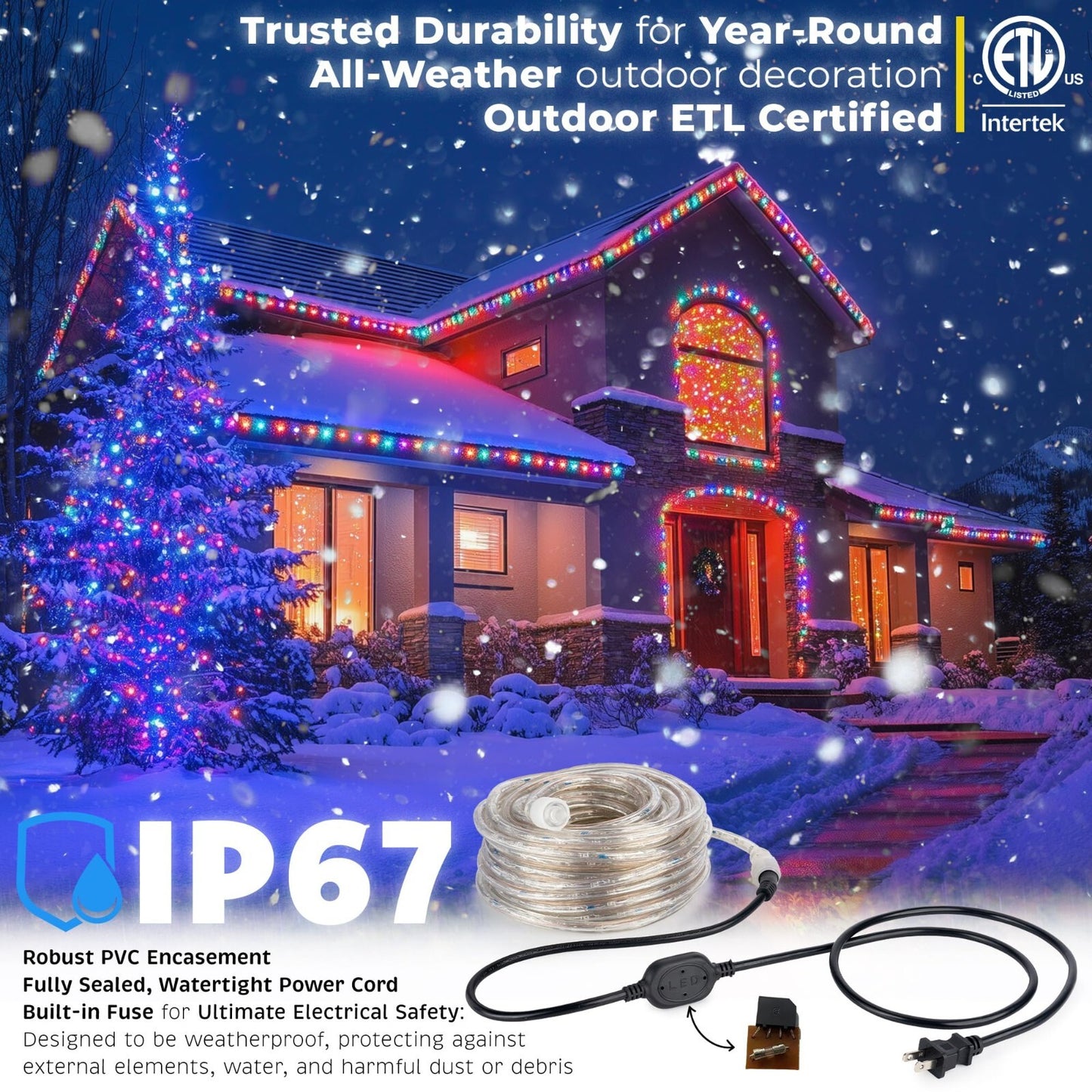 10' 20' 25' 50' 100' 150ft Outdoor LED Rope Light Water-Resistant Extend to 300'