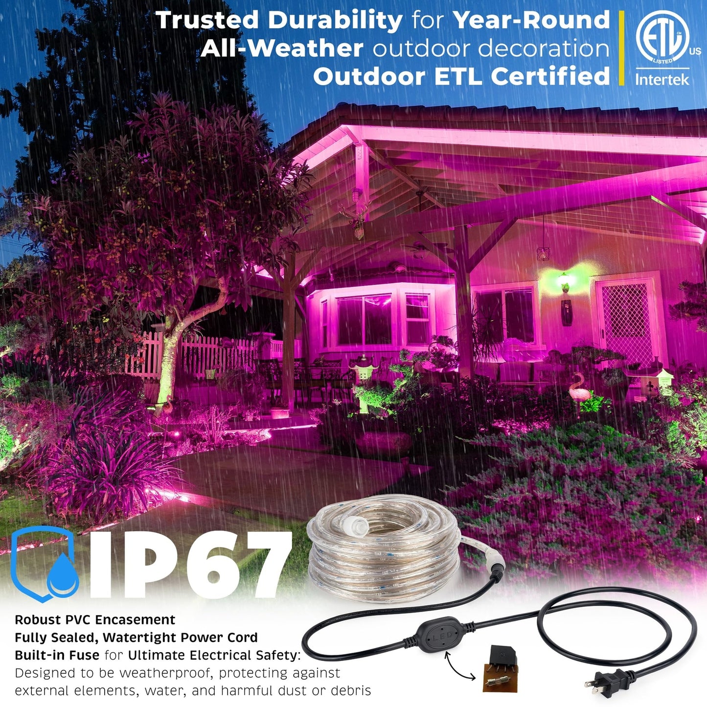 10' 20' 25' 50' 100' 150ft Outdoor LED Rope Light Water-Resistant Extend to 300'
