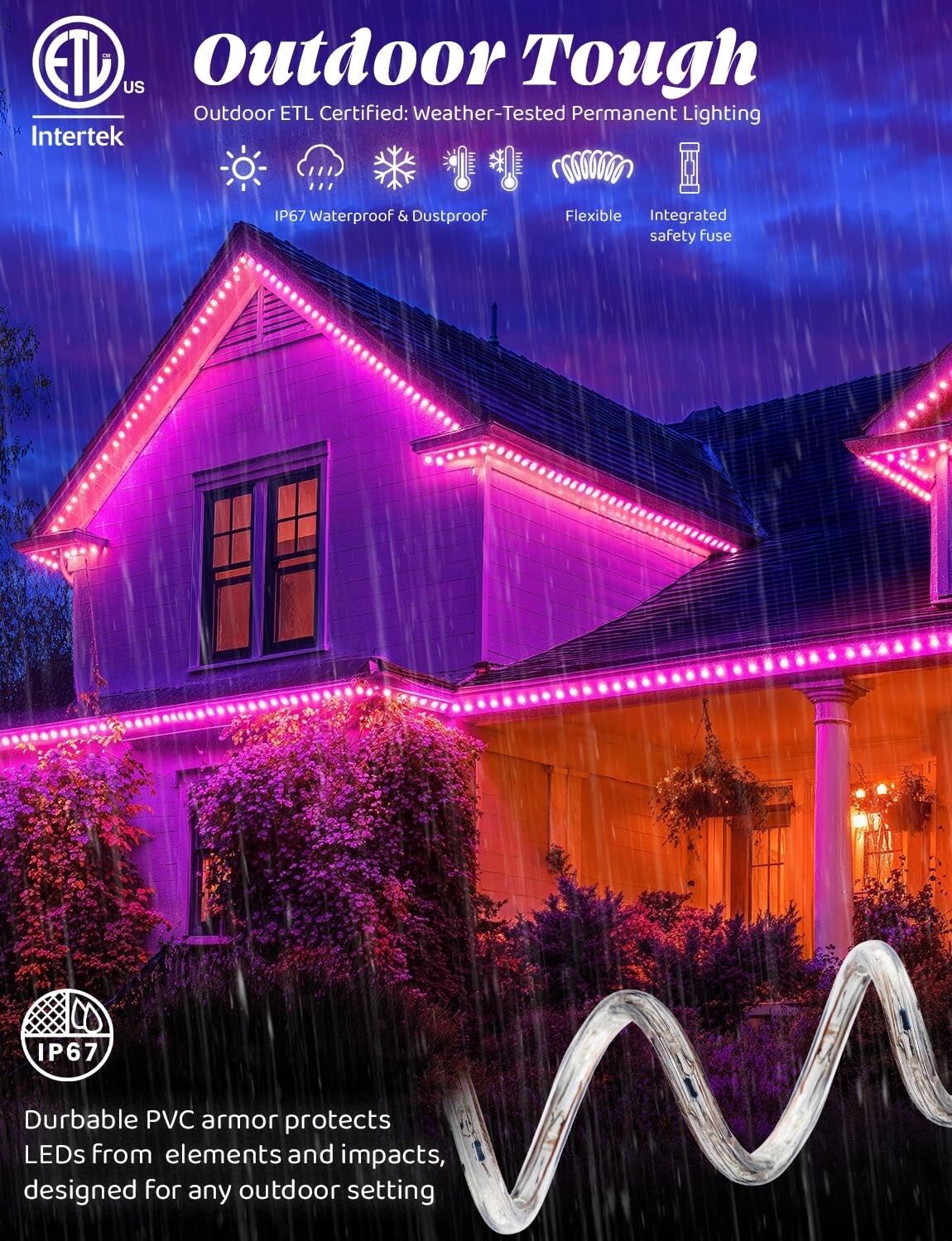 10' 20' 25' 50' 100' 150ft Outdoor LED Rope Light Water-Resistant Extend to 300'