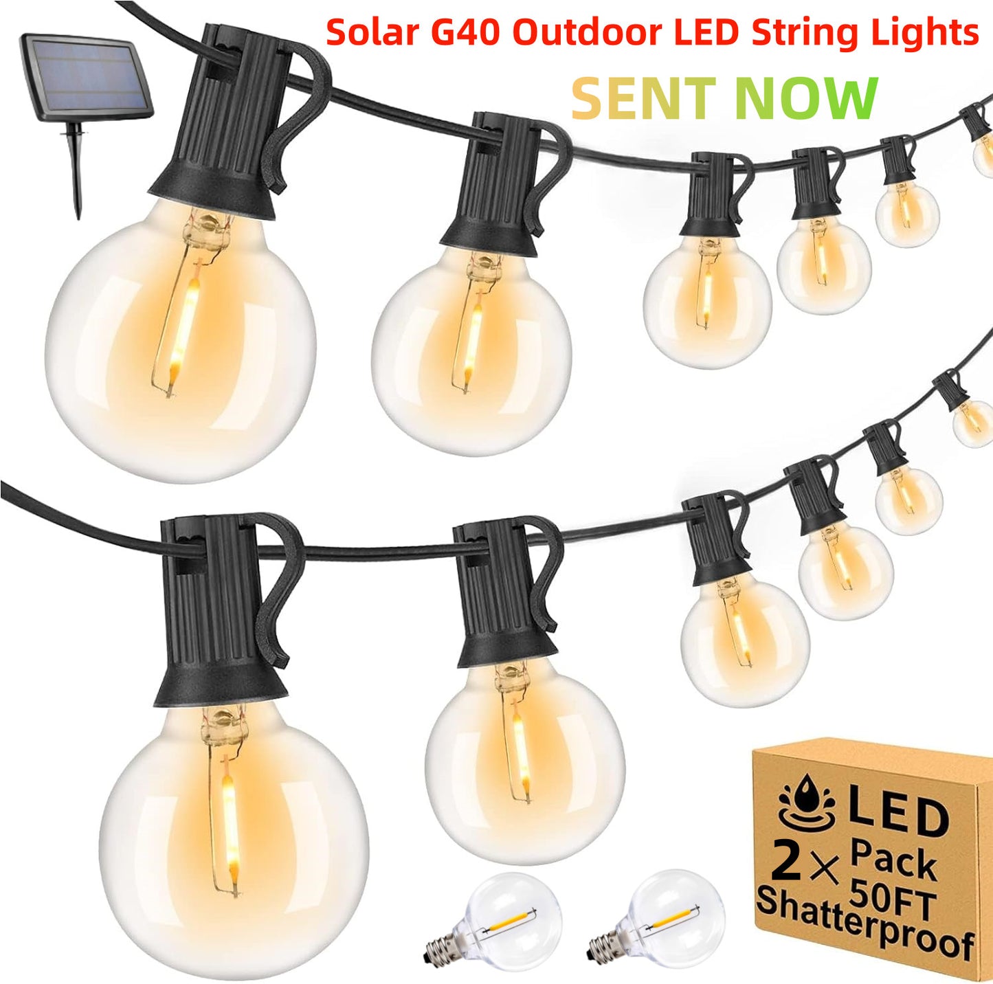 Solar String Lights -50~200Ft LED Outdoor String Lights -Shatterproof,Waterproof