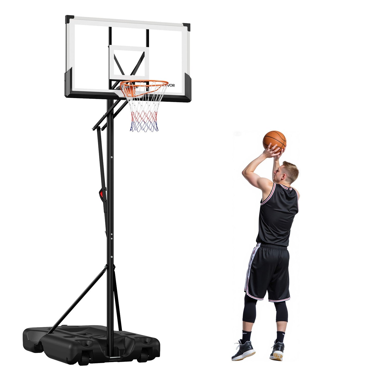 VEVOR Portable Basketball Stand 10 ft Adjustable Height with 54″ PC Backboard