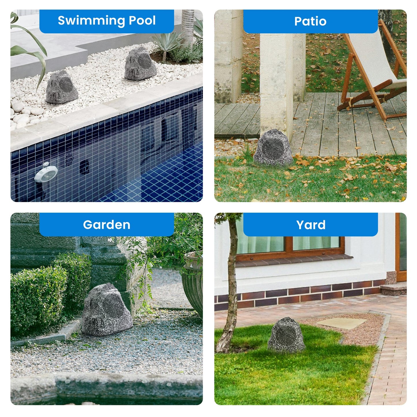 Theater Solutions Full Range Outdoor Granite Rock 2 Speaker Set Deck Patio Pool