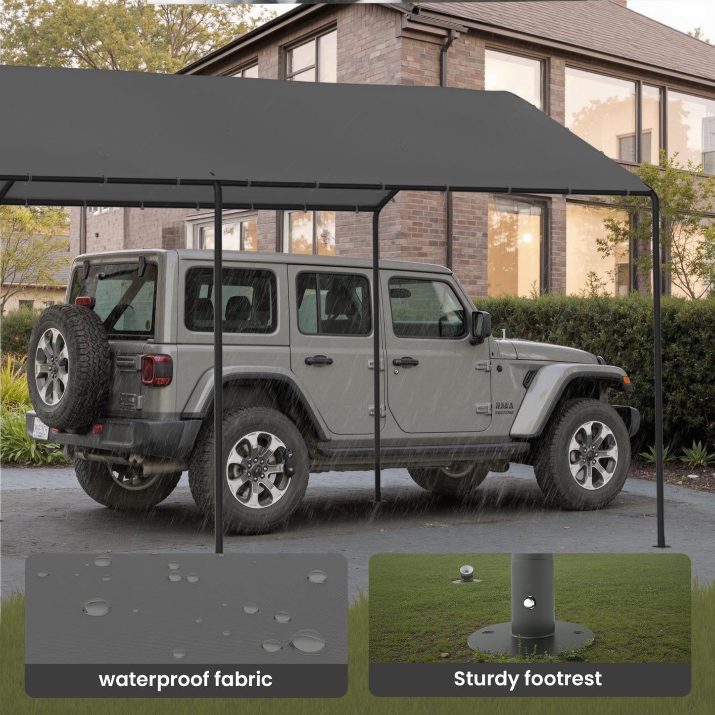 10‘ x 20’ Heavy Duty Grey Garage All-Season Outdoor Carport Car Canopy with Tarp