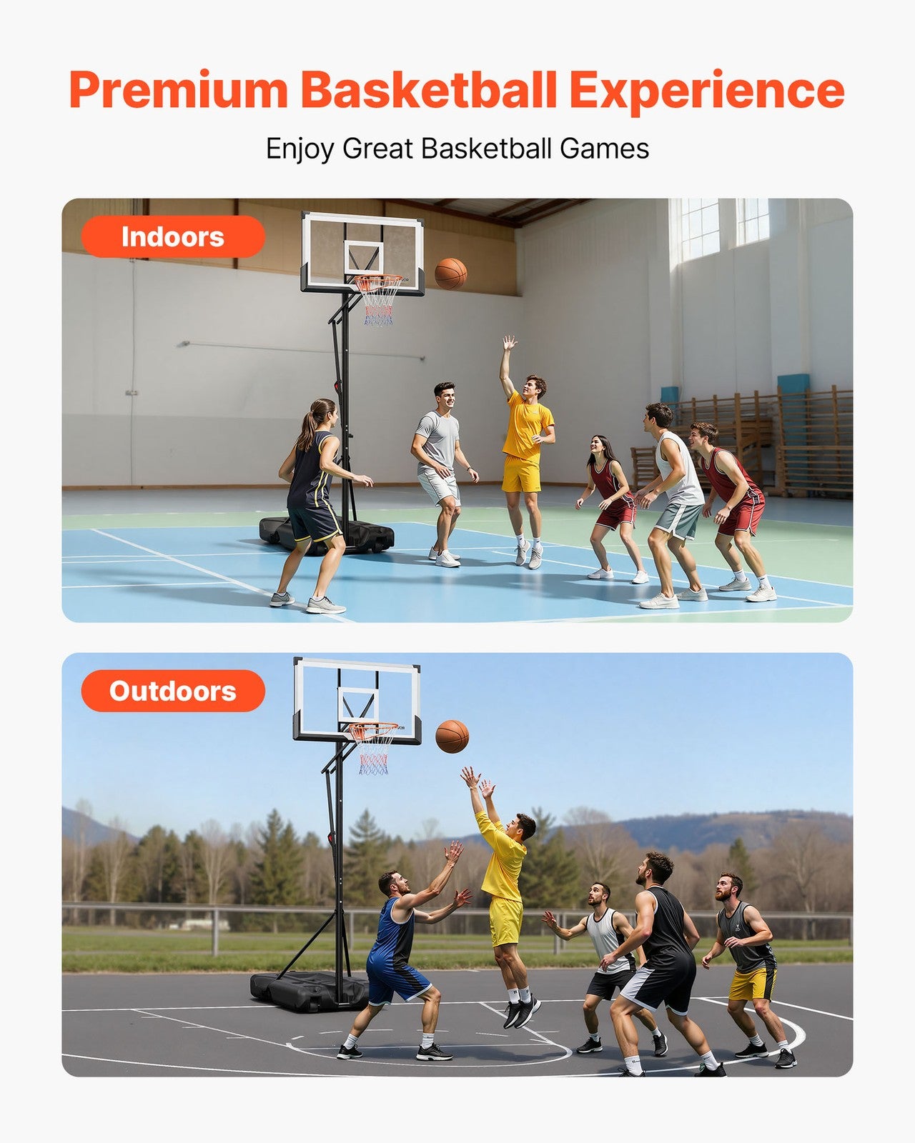 VEVOR Portable Basketball Stand 10 ft Adjustable Height with 54″ PC Backboard
