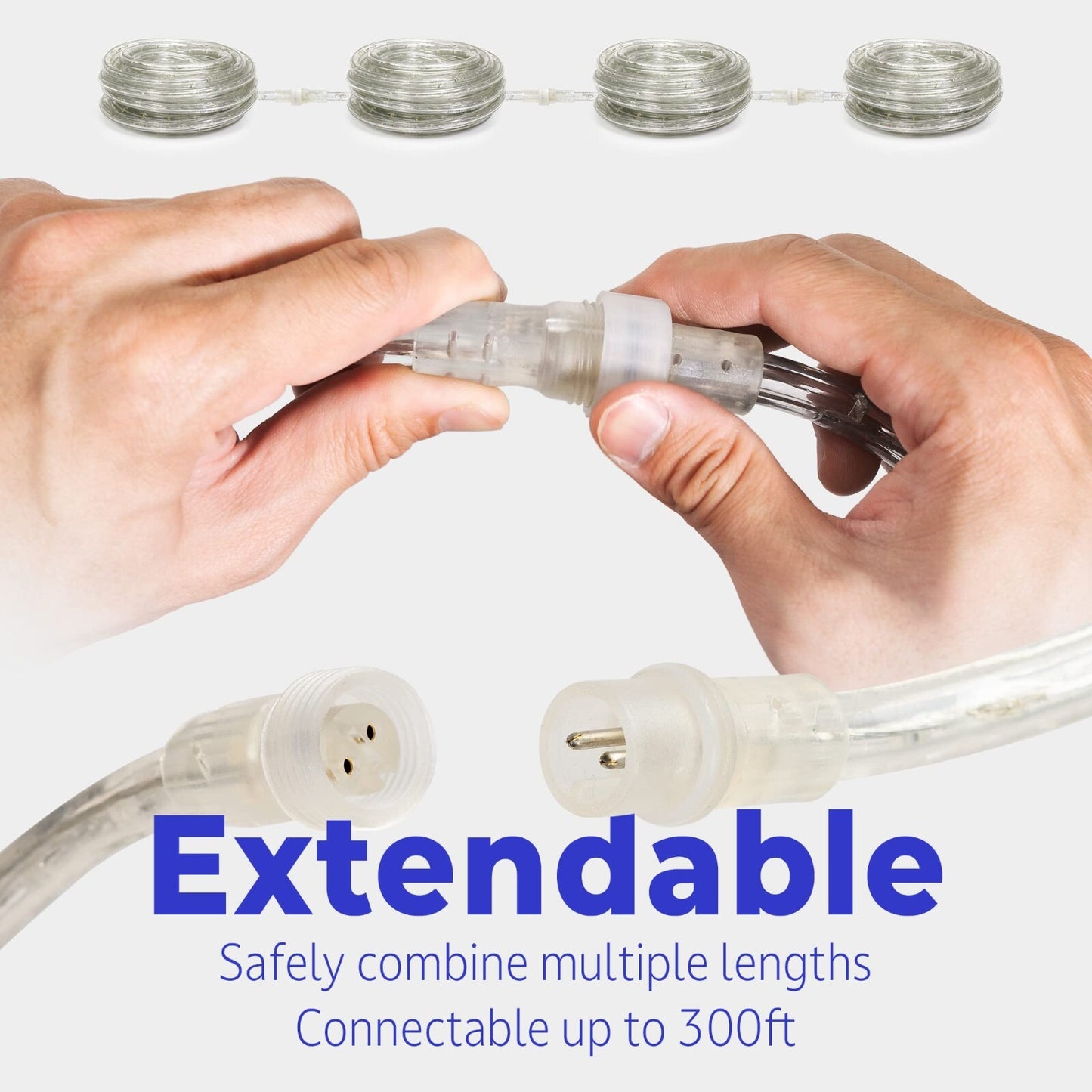 10' 20' 25' 50' 100' 150ft Outdoor LED Rope Light Water-Resistant Extend to 300'